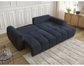 Kék buklé kinyitható-tárolóhelyes sarokkanapé (jobb oldali-heverő résszel) Roxelane – Bobochic Paris