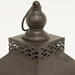 Fából készült fa keretes üvegezett fém fedelű lantern lámpás akasztóval 45x15,5x15,5cm
