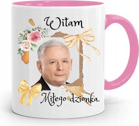 Rózsaszín Vicces Bögre Jaroslaw Kaczynski fényképes nyomattal