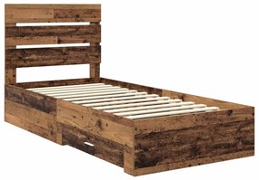 vidaXL Ágykeret fiókkal fejtámlával Öreg fa 100 x 200 cm Faanyag