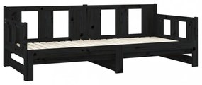 fekete tömör fenyőfa kihúzható kanapéágy 2 x (80 x 200) cm