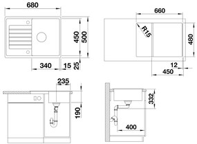 Blanco Zia 45 S Kompakt, szilgránit mosogató 680x500x190 mm, 1 kamrás, antracit, BLA-524721