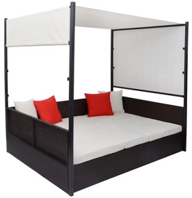 Barna polyrattan napellenzős kerti ágy 190 x 130 cm