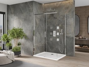 Mexen Omega 120 x 70 cm-es tolóajtós zuhanykabin, átlátszó, króm + Flat zuhanytálca - 825-120-070-01-00-4010