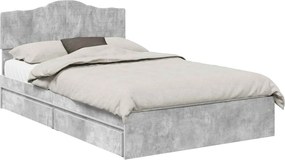 vidaXL Tárolós Ágy fejtámlával Beton Szürke 135 x 190 cm Faanyag