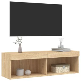 sonoma tölgy színű TV-szekrény LED-világítással 100x30x30 cm