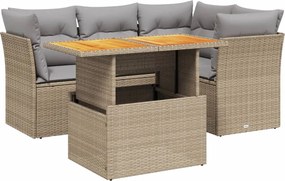 vidaXL 5 részes bézs polyrattan kerti ülőgarnitúra párnákkal