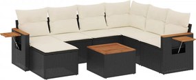 vidaXL 8 részes fekete polyrattan kerti ülőgarnitúra párnákkal