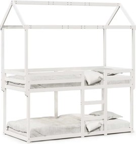 vidaXL fehér tömör fenyőfa ágy emelettel és tetővel 90 x 200 cm