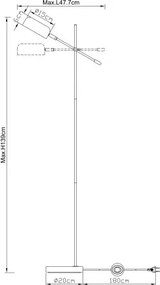Globo 24099SB Állólámpa fém fekete váz, fém fekete búra, műanyag szatén izzóvédővel. A fej állítható. HxSzxM: 477x200x1390, fényforrás nélkül 1xE14 25W 230V
