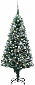vidaXL LED-es műkarácsonyfa gömbkészlettel és tobozokkal 180 cm