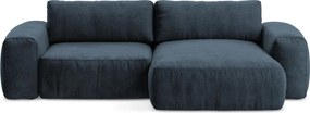 Sötétkék zsenília kinyitható sarokkanapé (jobb oldali-heverő résszel) Kuki – Makamii