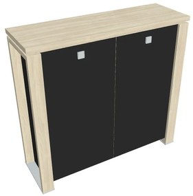 Verno+ S közepes szekrény 140 x 46 x 130 cm, üvegajtó, akác / fekete