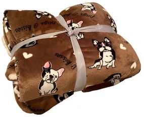 Bulldog mintás PRÉMIUM mikroplüss bárány pléd, 200 x 230 cm, barna