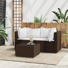 3 részes barna polyrattan kerti ülőgarnitúra párnával