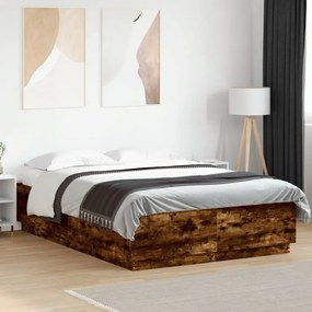 füstös tölgy színű szerelt fa ágykeret LED-del 160 x 200 cm