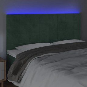 sötétzöld bársony LED-es fejtámla 180x5x118/128 cm