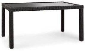Peniche, kerti asztal, 150 x 90 cm, polyrattan, alumínium, üveg, fekete