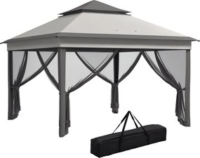 Outsunny Összecsukható Pavilon 3x3x2,7 m Kerti Napernyő Kettős Tetővel, Állítható Magassággal, 4 Szúnyoghálóval, UV30+ Védő Vízhatlan és Hordtáskával