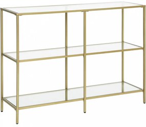 Konzolasztal polcokkal edzett üveglappal, óarany 100x30x73cm