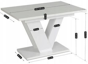 Összecsukható étkezőasztal CLARK - fehér fényes, 120-160 cm