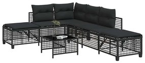 3 részes fekete polyrattan kerti sarokkanapé garnitúra párnával