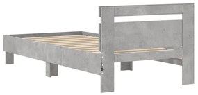 betonszürke ágykeret fejtámlával és LED-világítással 90x200 cm