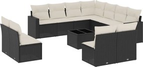 vidaXL 12 részes fekete polyrattan kerti ülőgarnitúra párnákkal
