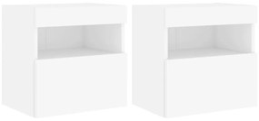 2 db fehér falra szerelhető TV-szekrény LED-ekkel 40x30x40 cm