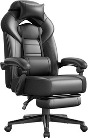 SONGMICS gamer szék lábtartóval, ergonomikus irodai szék fej- és deréktámasszal, 135°-ig dönthető, 150 kg, fekete