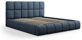 Sötétkék kárpitozott franciaágy tárolóhellyel, ágyráccsal 200x200 cm Bellis – Micadoni Home
