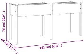 barna tömör fenyőfa kerti ültetőláda béléssel 161x45x76 cm
