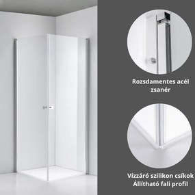 Stuxi Bari Duo 90x90 cm szögletes nyílóajtós zuhanykabin, 6 mm vízlepergető üveggel, króm elemekkel