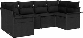 vidaXL Kerti Kanapé Szett párnával tárolóval 6 pcs Fekete Poli rattan