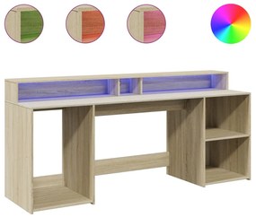 sonoma tölgy színű szerelt fa íróasztal LED-ekkel 200x55x91 cm