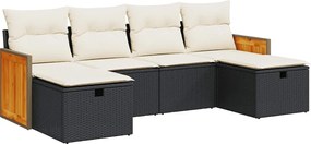 vidaXL 6 részes fekete polyrattan kerti ülőgarnitúra párnákkal