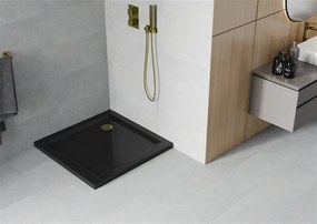 Mexen  Slim Akril masszív zuhanytálca    100 x 100 cm, fekete+szifon arany- 40701010G Akril zuhanytálca