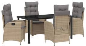 vidaXL Kert étkező szett párnával 5 pcs Bézs polirattan