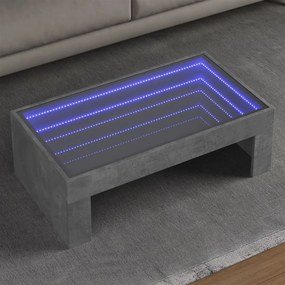 Betonszürke végtelen hatású LED-es dohányzóasztal 90x50x30 cm