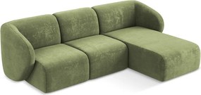 Zöld zsenília sarokkanapé (jobb oldali-heverő résszel) Lani – Makamii
