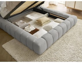 Világosszürke kárpitozott ágyneműtartós franciaágy ágyráccsal 160x200 cm Mont Blanc – Bobochic Paris