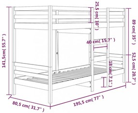 fehér tömör fenyőfa emeletes ágy 75x190 cm