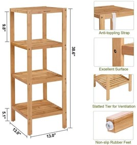 Bambusz polc fürdőszobába, konyhába, 4 szintes 33x33x96cm