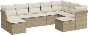 vidaXL 9 részes bézs polyrattan kerti ülőgarnitúra párnákkal