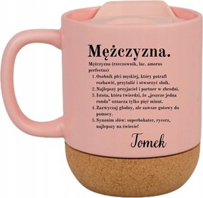 Rózsaszín Bögre Fedéllel És Parafa Aljjal Ajándék Férfi