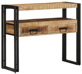 Végasztalok Fekete 90x33x75 cm Tömör Mangófából és Fémből