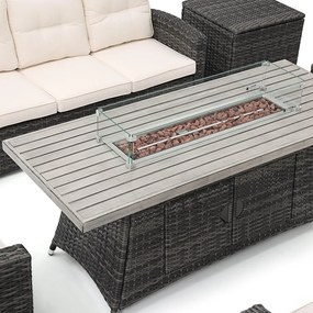 AVENBERG MONOPOLI kerti rattan ülőgarnitúra beépített gázüzemű tűzrakóhellyel és két tárolódobozzal