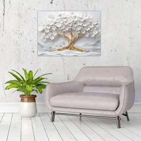 Üveg kép – 3D elegáns életfa virágokkal (70x50 cm)