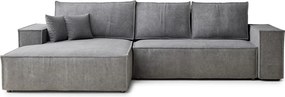 Szürke zsenília kinyitható-tárolóhelyes sarokkanapé (bal oldali-heverő résszel) Maze – Maison de Rêve
