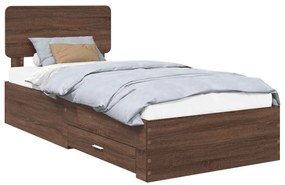 vidaXL Ágykeret fejtámlával fiókkal Barna Tölgy 100 x 200 cm Faanyag